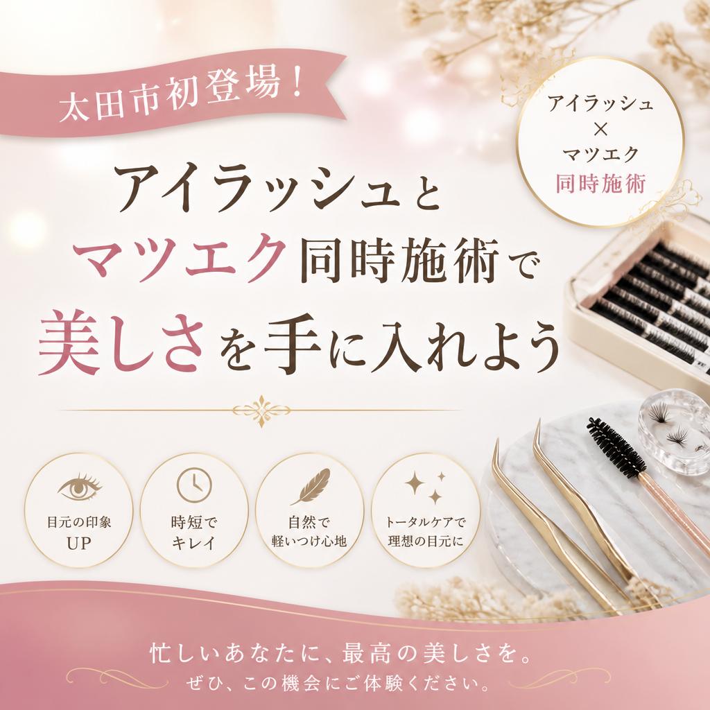 太田市初登場！アイラッシュとマツエク同時施術で美しさを手に入れよう