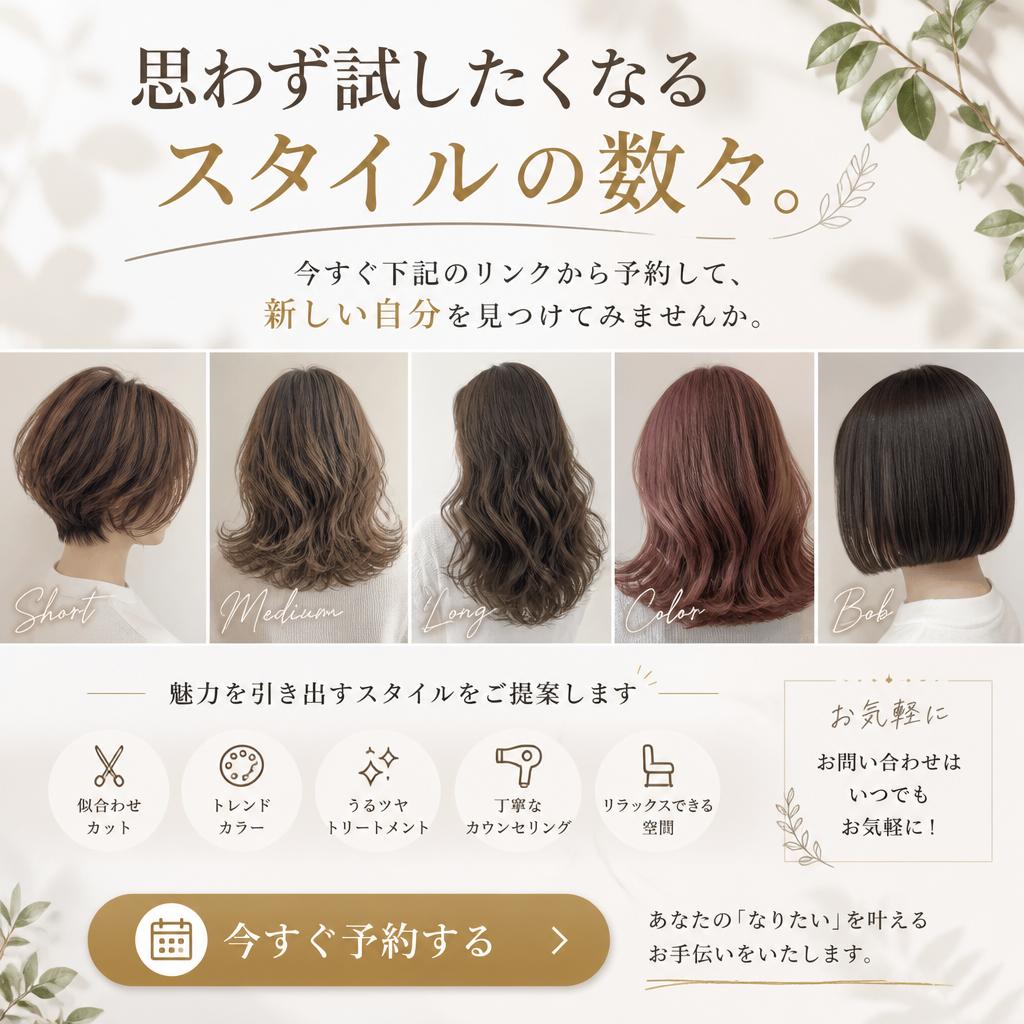 今すぐご予約！あなたの新しい髪型を手に入れよう