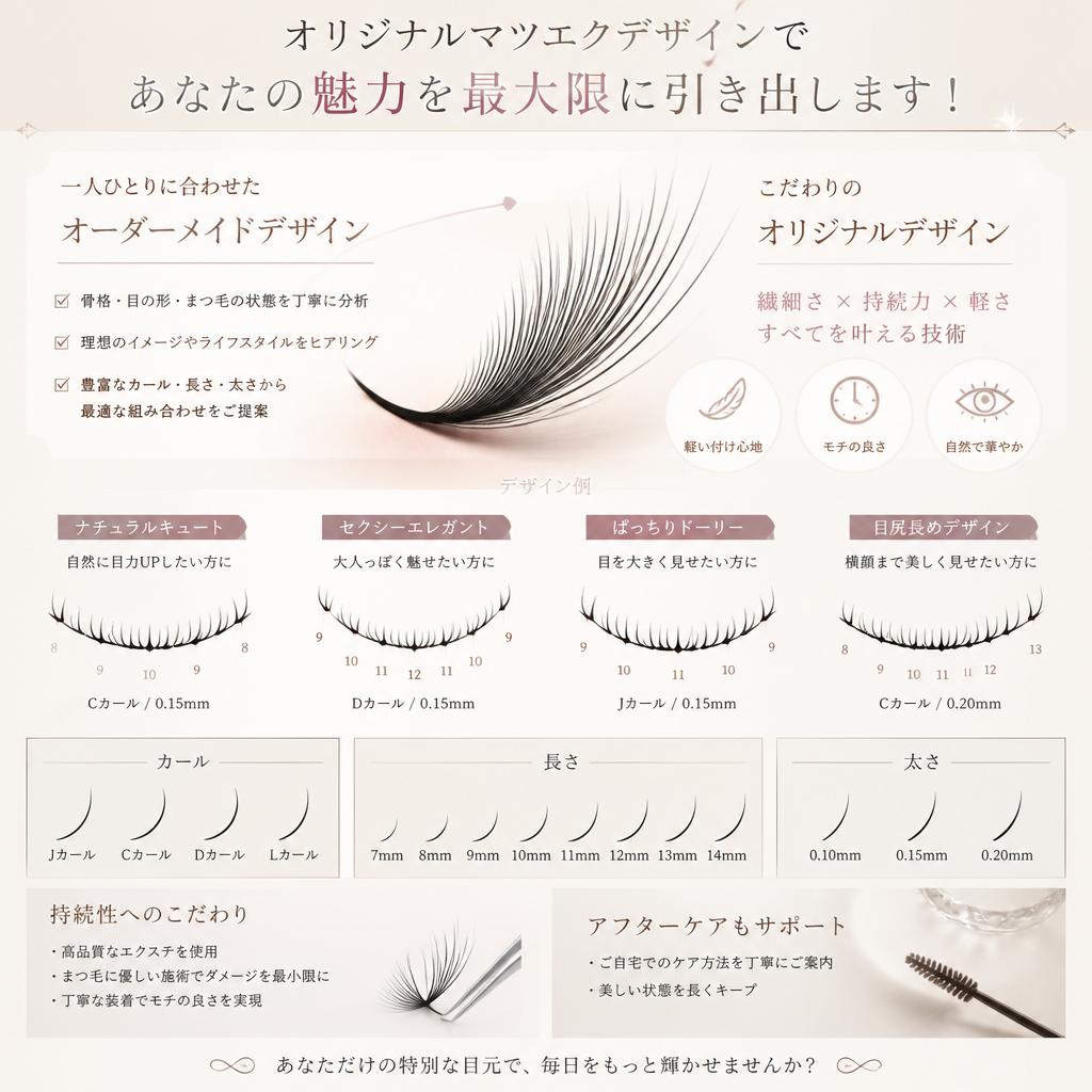 オリジナルマツエクデザインで、あなたの魅力を最大限に引き出します！