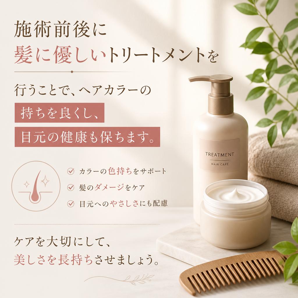 トリートメントで髪と目元を守る